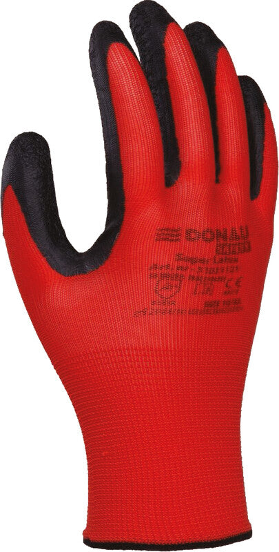 Office products Arbeitshandschuhe – XL, 10 Stück – Polyester, Latex, EN 388, EN 21420, Rot/Schwarz