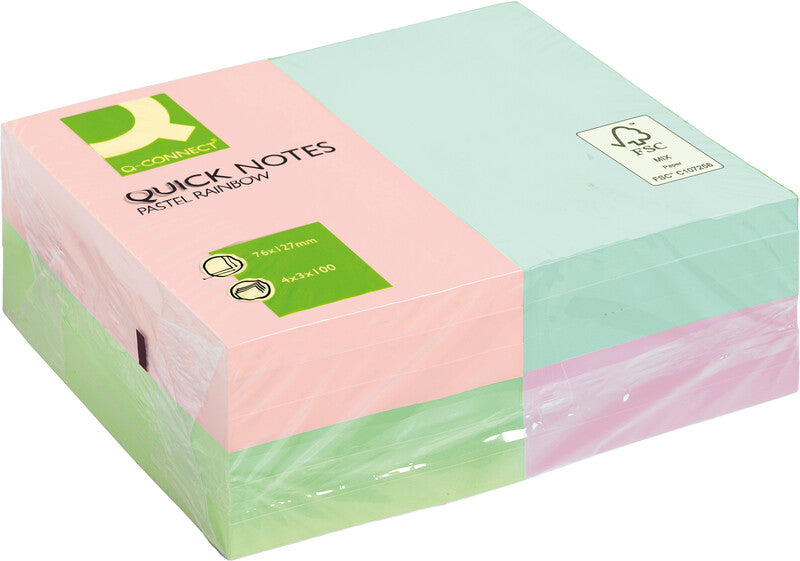 Q-Connect Haftnotizen – 127×76 mm – sortiert, 12×100 Blatt, recyclingfähig