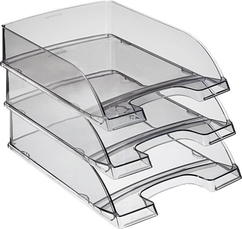 Leitz Briefkorb – mit Griffausschnitt, mit Beschriftungsfeld, glänzend, grau, B 255 × H 70 × T 357 mm