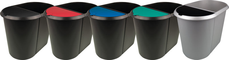 Helit Systempapierkorb – 20 + 9 l, mit Deckel – Kunststoff, schwarz – B × H × T 270 × 343 × 440 mm