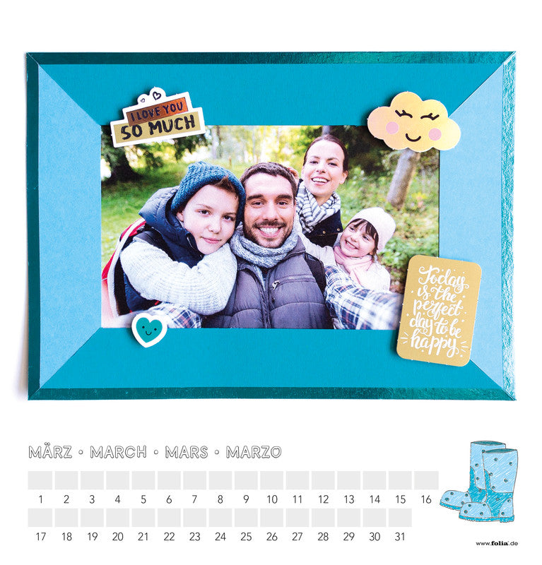 Folia Bastel-Dauerkalender immerwährend – 23 × 24 cm – mit Tagesfeldern, mit Aufhänger