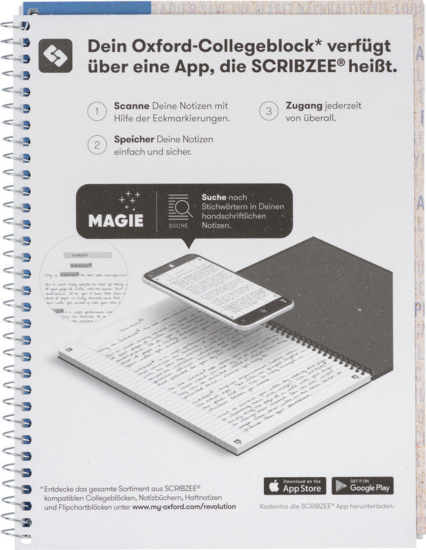 Elba Collegeblock, Karton, 80 Blatt, 6-fach gelocht, perforiert, 90 g/m² – blau, für SCRIBZEE App