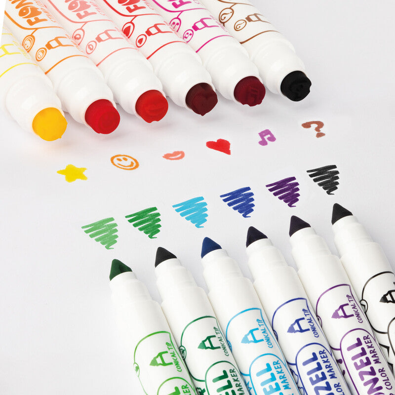 Fonzell Stempel-Filzstifte, Strichbreite 7,7–8,8 mm, 12 Farben, 12 Motive