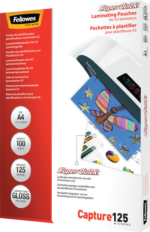 Fellowes Laminierfolien A4, glänzend – 125 µm, 216 × 303 mm, 100 Stk.