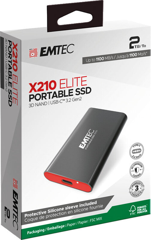 Emtec ELITE X210 Externes SSD-Laufwerk – 2 TB, USB 3.2, für Windows 10 und 11, Mac OS X 10.4+, Linux 2.6x+