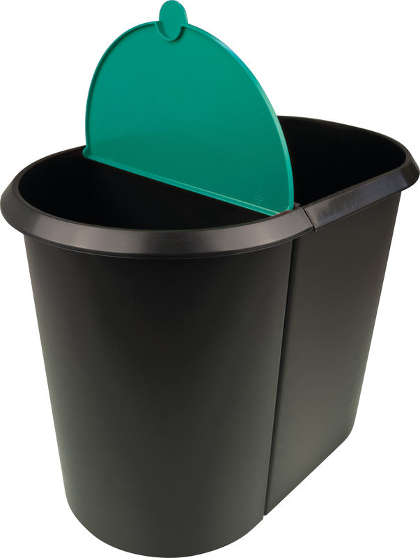 Helit Systempapierkorb the double – 20 + 9 l, mit Deckel – Kunststoff, schwarz – B × H × T 270 × 343 × 440 mm