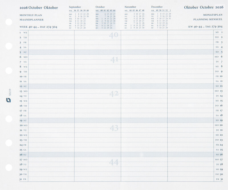 Succes Senior Jahresinhalt Kalender‑Einlage – 1 Monat/1 Seite, 6‑fach, 9,5 × 15 cm, 2026