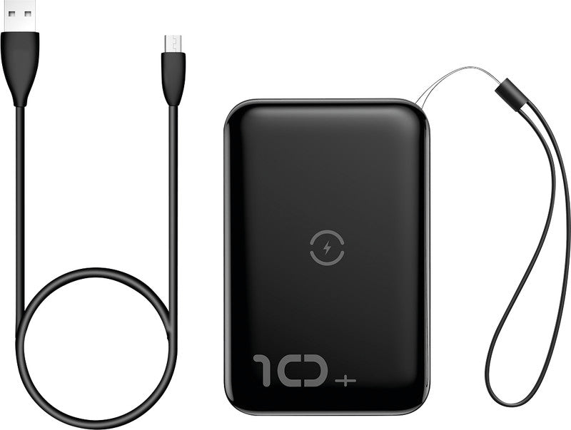 Baseus Powerbank 10000 mAh, 1× USB-C, 1× USB-A, kabelloses Laden, für Smartphones, Tablets, schwarz