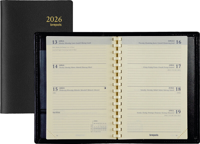 Brepols Delta 834 Agenda – 1 Woche/2 Seiten, Spiralbindung, 8,1 × 12,0 cm, 2026, mehrsprachig, FSC