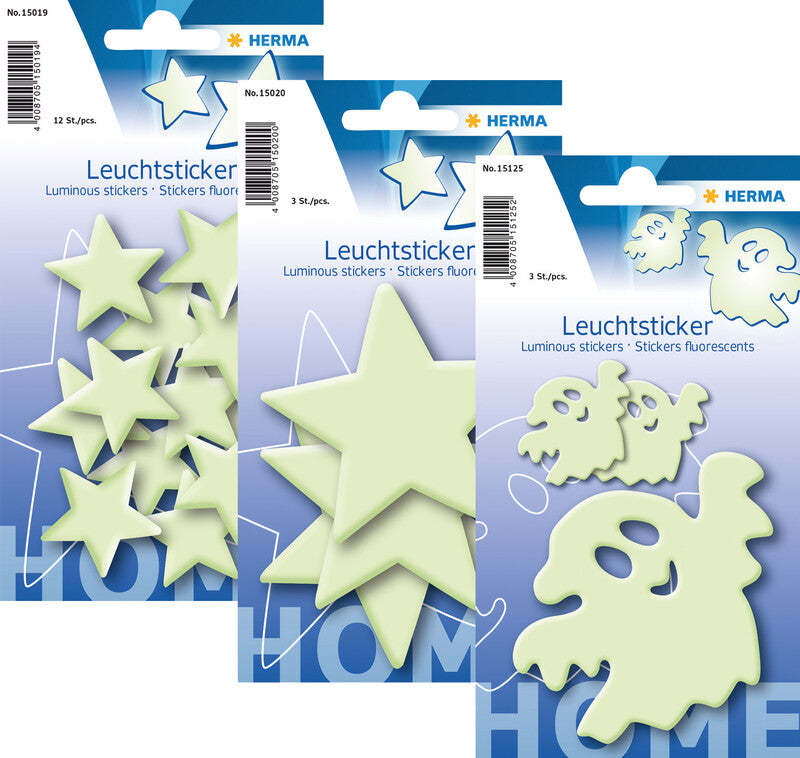 HERMA Leuchtsticker Sterne Mini, Kunststoff, Gelb, Leuchtend, Wiederablösbar, 12er-Set