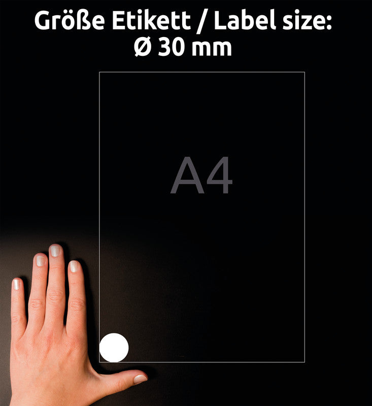 Avery Druckeretiketten, Ø 30 mm, weiss, Folie, extra stark, 20 Blatt (960 Etiketten)