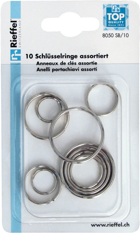 Rieffel Schlüsselanhänger – Stahl, Ø 16, 20, 25, 30, 35 mm, silber, 10 Stk.