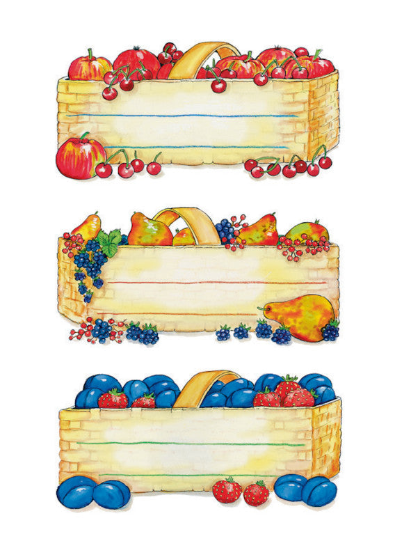 HERMA Schuletiketten – Motiv Fruchtkörbe – 84×120 mm, Abgerundete Ecken, 12 Stück, 4 Bögen