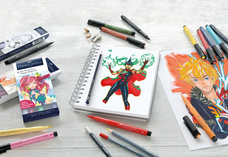 Faber-Castell Tuschestift, wasserfest, 6 Stk.
