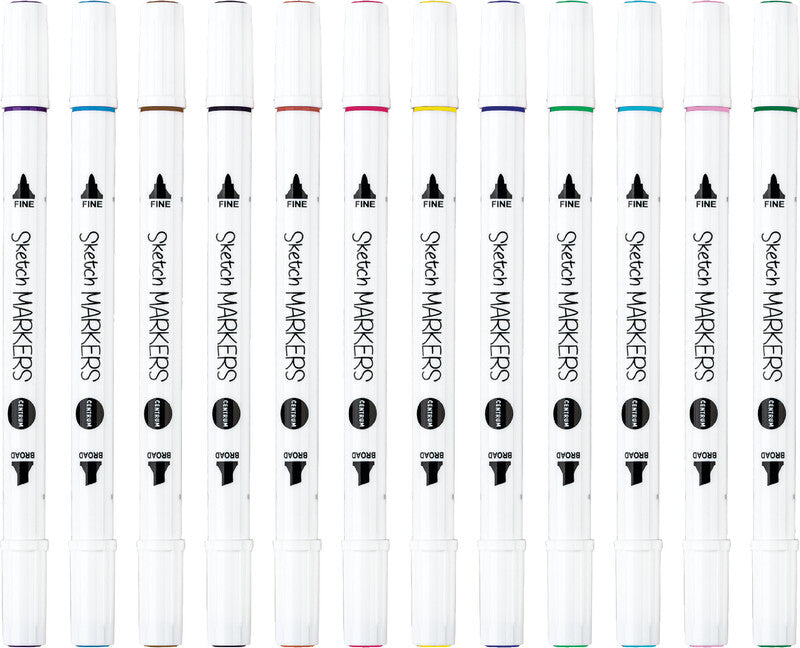 Centrum Sketchmarker Filzstift, Doppelspitze – Kombi (Rund + Keil), 1–5 mm, alkoholbasiert, 12 Farben