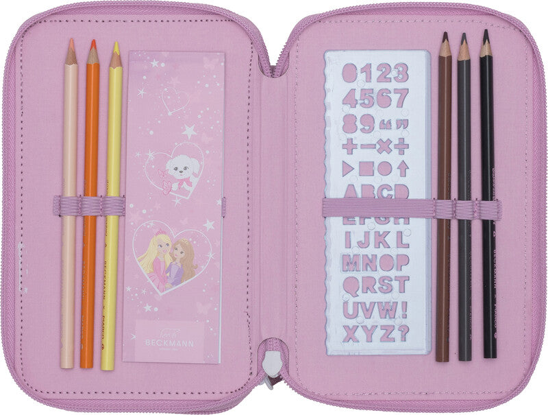 Beckmann Klassisches Schuletui, gefüllt – Rosie – Kunststoff – 13 × 20,5 × 7 cm