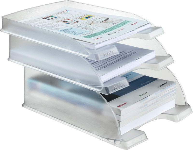 Leitz Briefkorb – mit Griffausschnitt, mit Beschriftungsfeld, matt, transparent, B 255 × H 70 × T 357 mm
