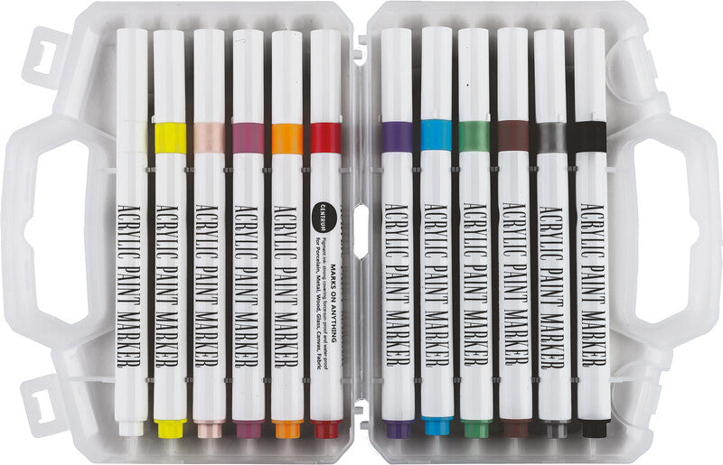 Centrum Acrylmarker – Rundspitze 1–3 mm – Mehrfarbig, 12er-Set – für Glas, Stein und Stoff