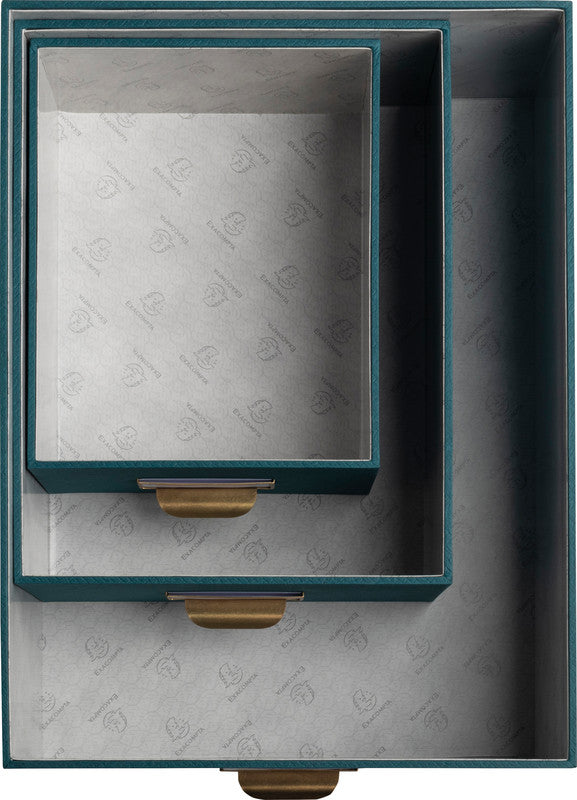 Exacompta Archivschachtel A4+ – mit Griffloch, stapelbar, 350 × 150 × 260 mm, blaugrün, Karton, 3er Set