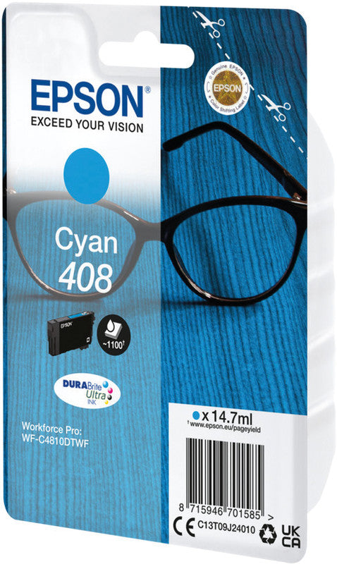 Epson Tintenpatrone 408, cyan, 14,7 ml – für Inkjetdrucker/Multifunktionsgeräte