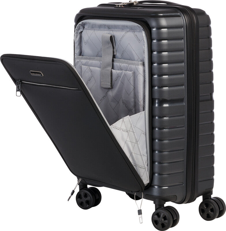 Worldpack Handgepäck-Trolley – Hartschale, 4 Doppelrollen, schwarz, 38 × 55 × 23 cm