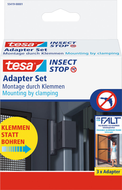tesa Klemmadapter-Set – für Fliegengitter, faltbar, Türen – 3er-Set – Anthrazit