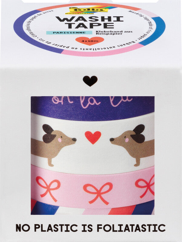 Folia Washi Tape Set – Breitenmix 10/15 mm × 10 m, Mehrfarbig, Papier, Wiederablösbar, 4 Rollen