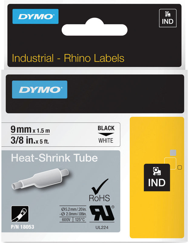 DYMO Schriftband – 9 mm × 1,5 m, weiss, schwarz – für DYMO Rhino: 3000, 4200, 5000, und andere