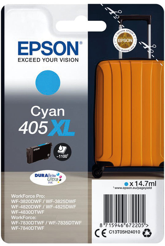 Epson Tintenpatrone 405XL, cyan, XL, 14,7 ml – für Tintenstrahldrucker/Multifunktionsgeräte