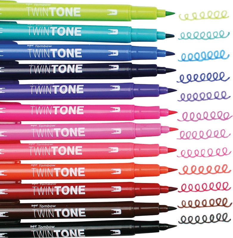 Tombow Filzstifte TwinTone, Strichbreite 0,3–0,8 mm, 12 Farben