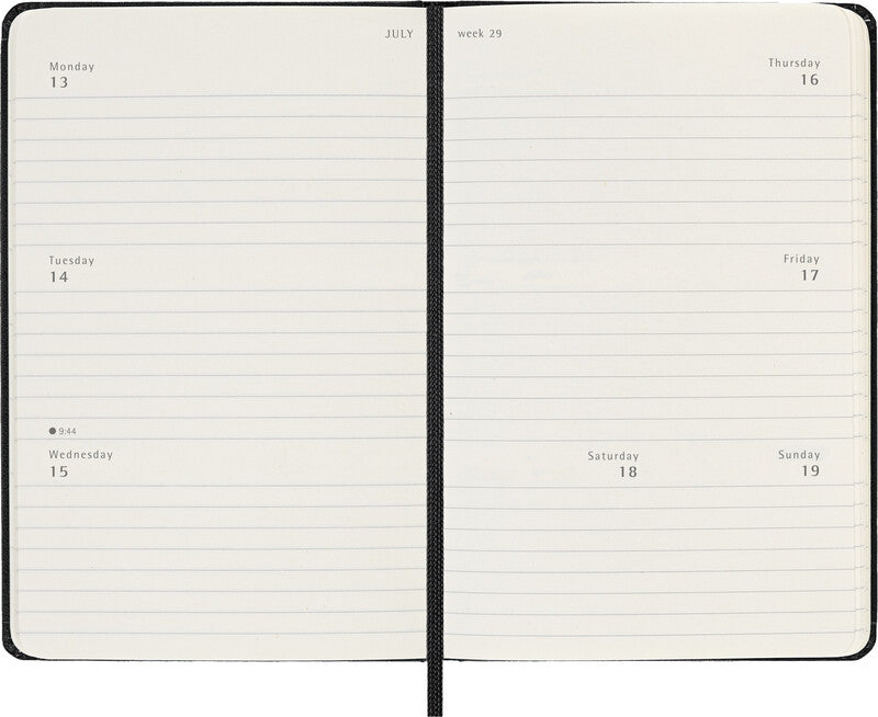 Moleskine Schüleragenda – 1 Woche/2 Seiten, gebunden, 9 × 14 cm, 18 Monate Juli–Dezember, Englisch, Schwarz, FSC