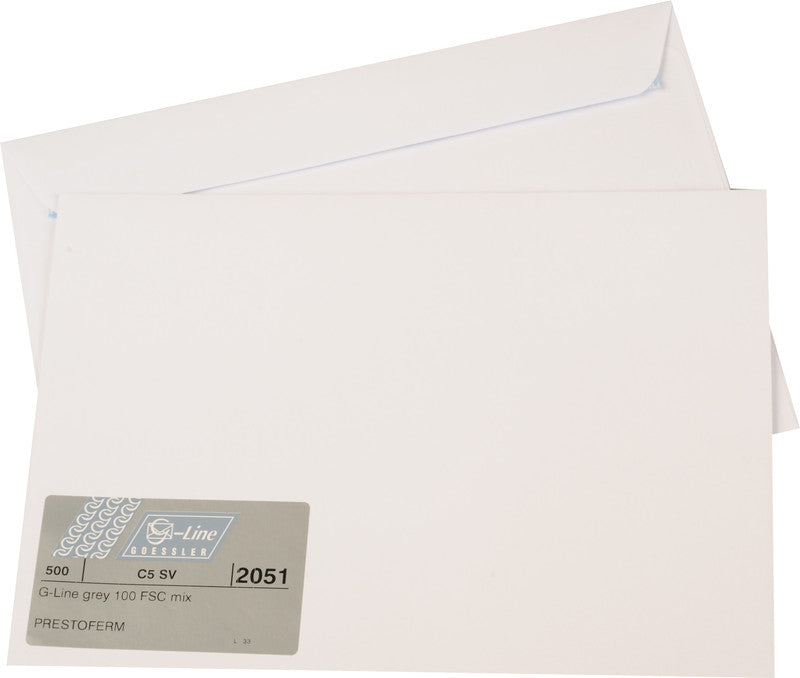 Goessler Couvert C4, ohne Fenster, selbstklebend, weiss, 120 g/m², mit grauem Innendruck – 250 Stk.