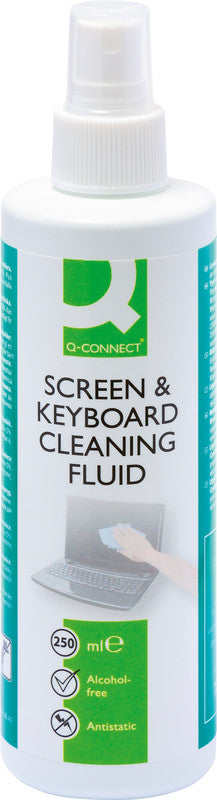 Q-CONNECT Reinigungsflüssigkeit, silikonfrei, parfümfrei, farbstofffrei – 250 ml, für Bildschirme, Tastaturen