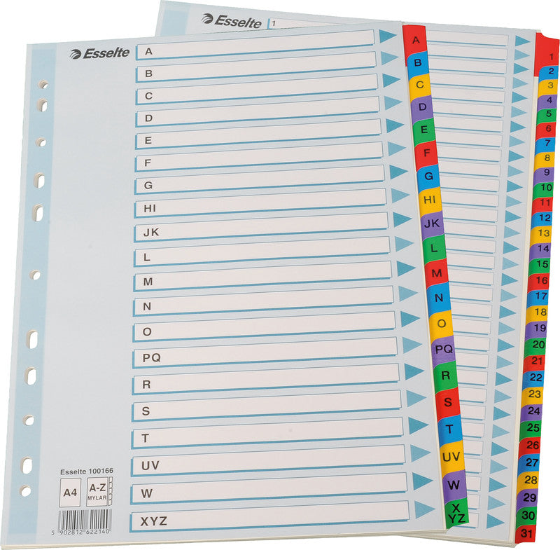 Esselte Register – für A4, Karton, A–Z, 20-teilig, mehrfarbig, 11-fach