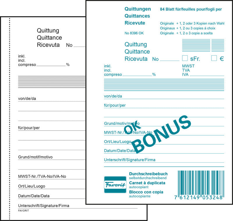 Favorit Formularblock – mehrsprachig, 84 Blatt, A6