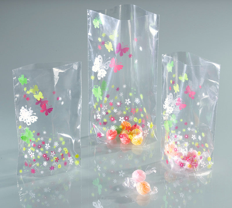 Folia Cellophantüten mit Kreuzboden – Schmetterling – 115 × 190 mm – 10 Stk. – Kunststoff