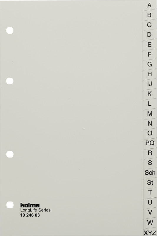 Kolma Register – 139 × 212 mm, 24-teilig, PVC, grau, 4-fach Lochung, reissfest, für 01 101