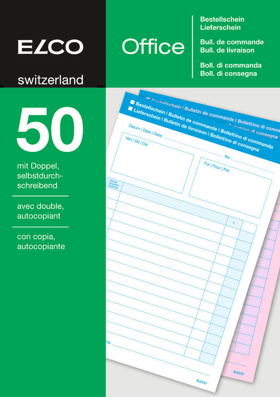 Elco Formularblock – Bestellschein/Lieferschein, mehrsprachig, 50 Blatt, A6