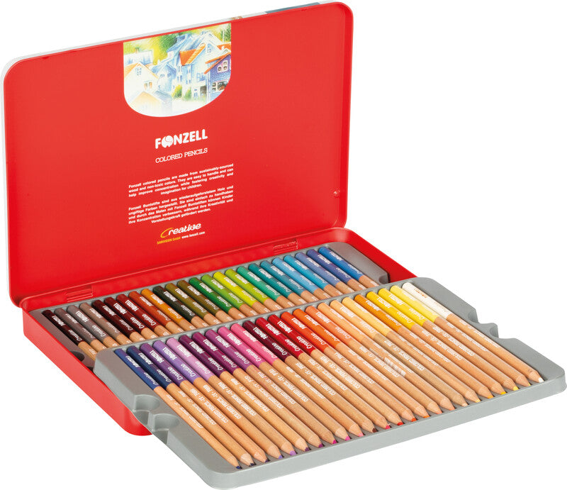 Fonzell Creative Farbstifte-Set – 48 Farben, rund, Mine Ø 3,3 mm, Metallschachtel