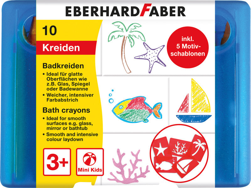 Eberhard Faber Badkreiden – Set – 10 Farben, inkl. 5 Schablonen, für Glas, Spiegel & Badewanne