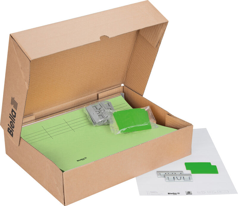 Biella Hängeordner für A4 – Karton, Hellgrün, 320 × 250 mm, mit Vordruck