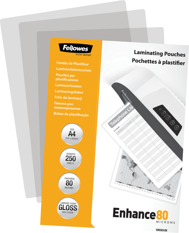 Fellowes Laminierfolien A4, glänzend – 80 µm, 216 × 303 mm, 250 Stk.