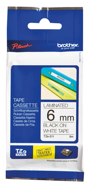 Brother Schriftband – 6 mm × 8 m, weiss, schwarz