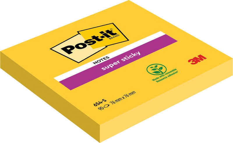 Post-it Super Sticky Haftnotizen – 76×76 mm – Gelb, 90 Blatt, PEFC