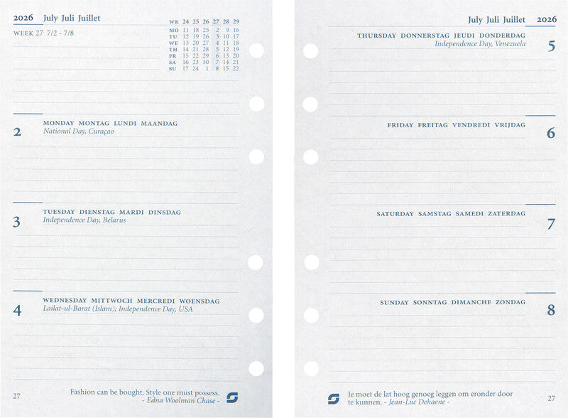 Succes Kalender-Einlage – 1 Woche/2 Seiten, 6-fach, 9,5 × 15 cm, 2026