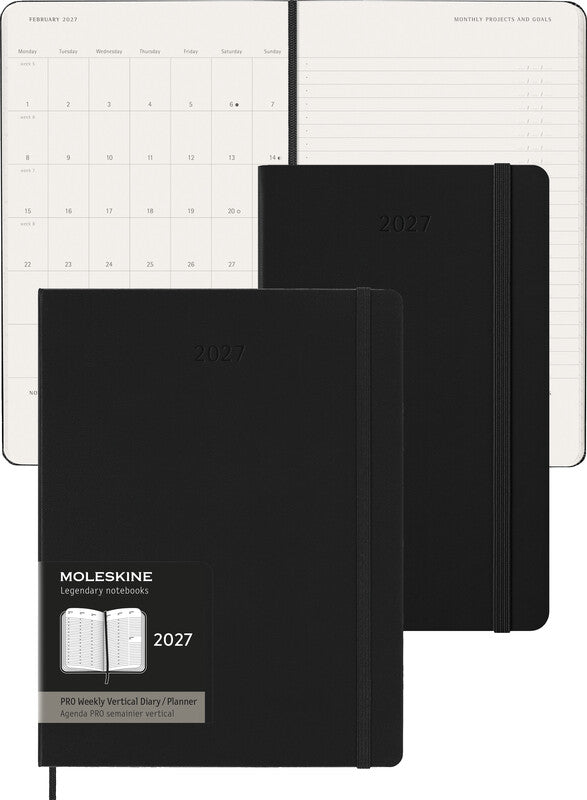 Moleskine Professionelle Agenda – 1 Woche/2 Seiten, gebunden, 19 × 25 cm, Jan–Dez, 2026, Schwarz, FSC
