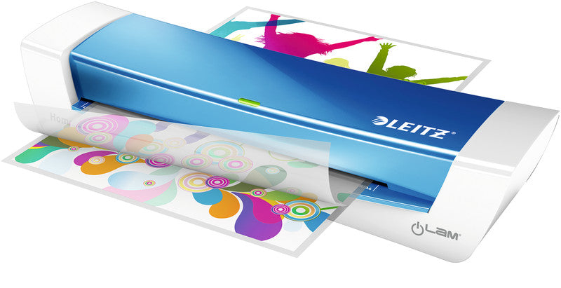 Leitz iLAM Home Office WOW Laminiergerät A4 – 2-Rollen, 80–125 µm, 2 Min. Aufheizzeit, 310 mm/min, blau