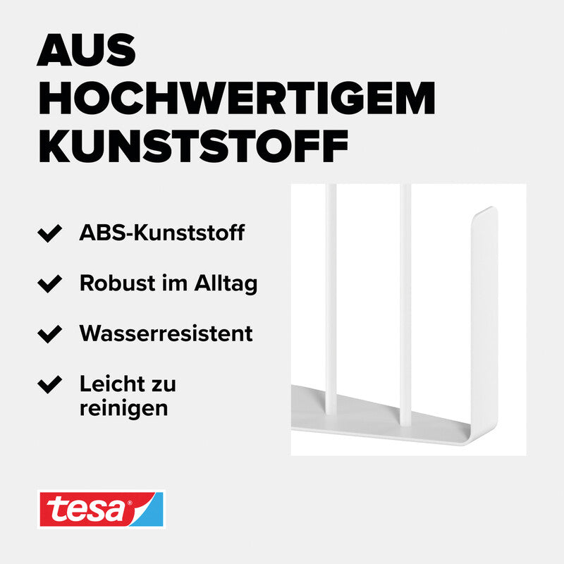 TESA Küchenrollenhalter – für Rollen bis Ø 11 cm – Power.Kit-Befestigung, wieder ablösbar – 26,5 × 6 × 13,5 cm