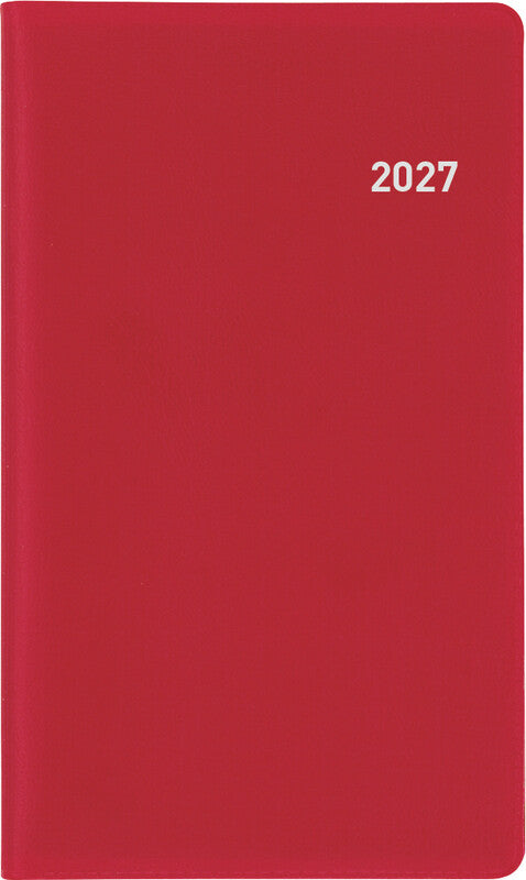 Biella Luzern Agenda – 1 Monat/2 Seiten, geheftet, 8,7 × 15,3 cm, 15 Monate Okt–Dez, 2027, Weinrot, PEFC