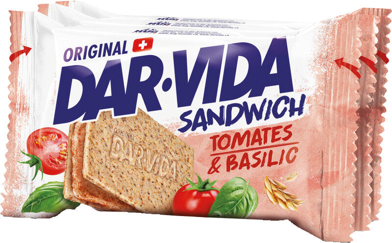DAR-VIDA Crackers Sandwich – Tomate & Basilikum, vegan, 3 × 65 g (195 g)
